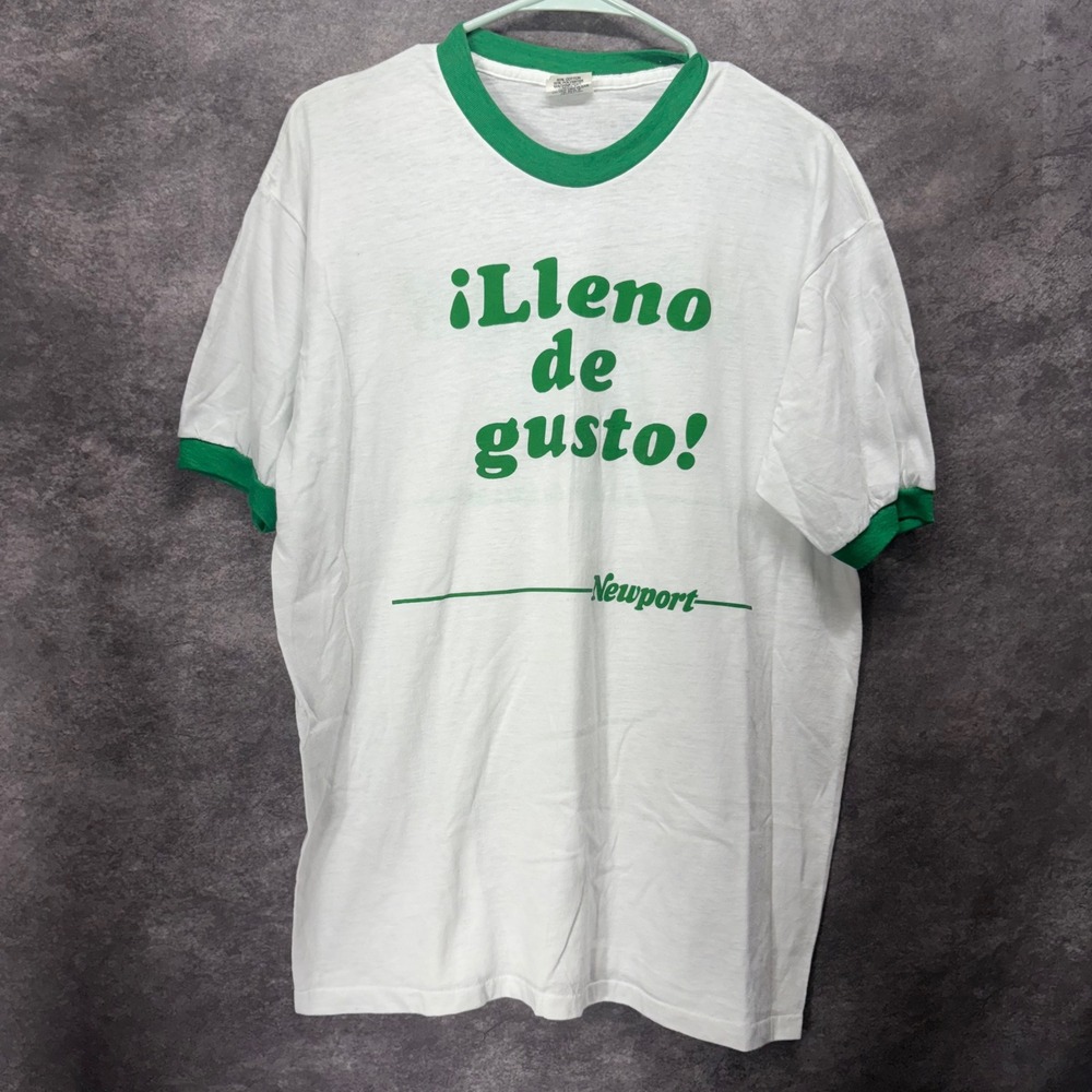 Vintage 80s Newport Cigarettes Lleno de Gusto Ringer Graphic T-Shirt Sz XL RARE